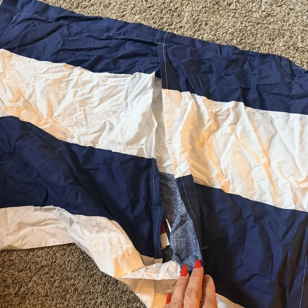 VTG Y2K Tommy Hilfiger Queen Comforter Set Blue White Striped 2 Shams Cotton